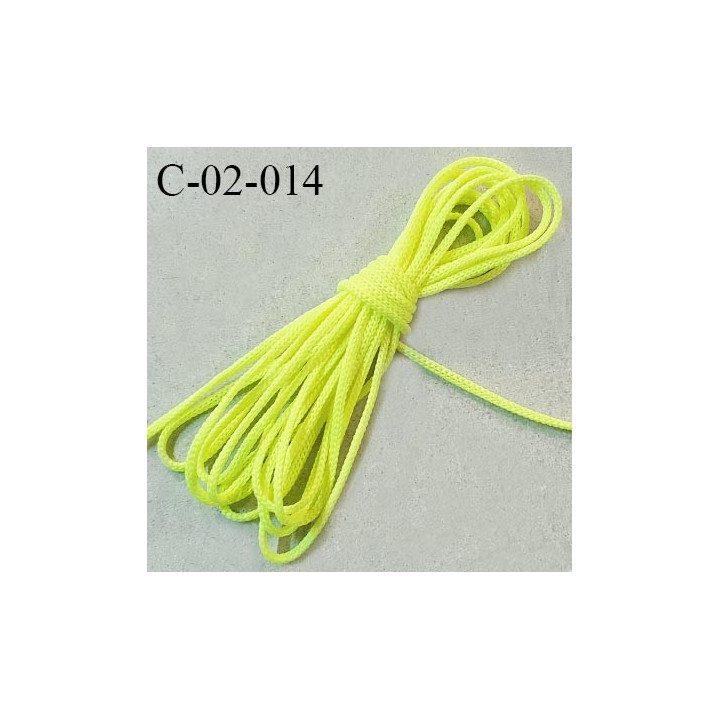 Cordon 2 mm en polyamide couleur jaune fluo diamètre 2 mm prix au mètre