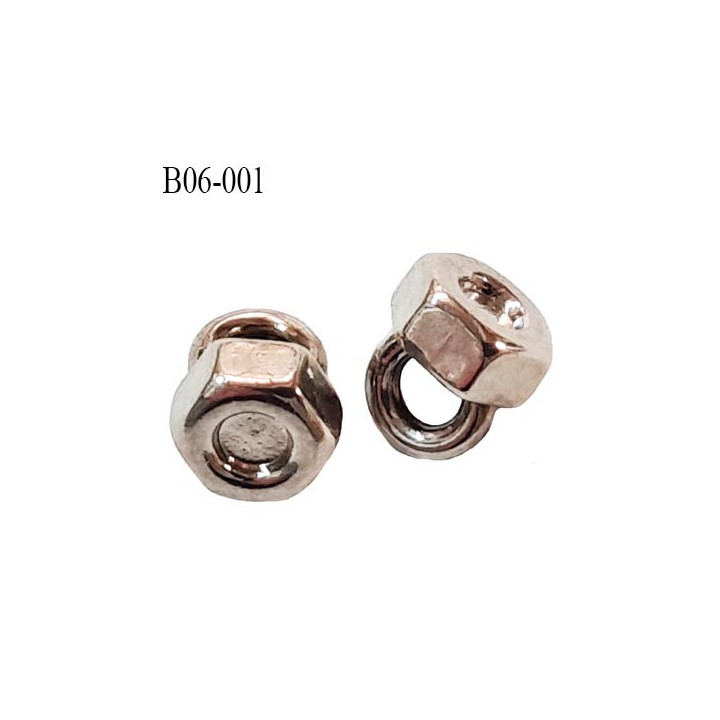 Bouton 6 mm en métal  chromé  brillant en forme d'écrou accroche avec un anneau coté de 6 millimètres