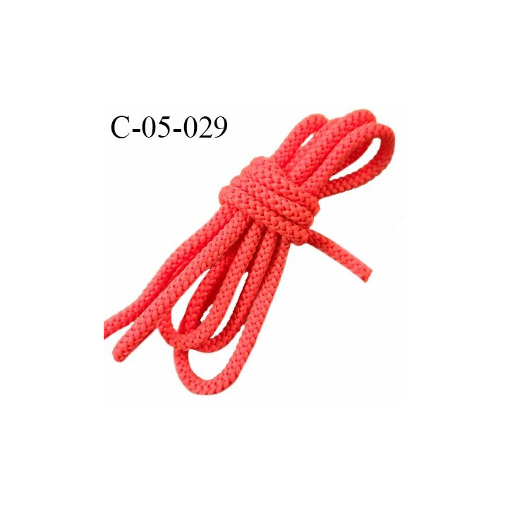 Cordon 5 mm très solide couleur corail fluo diamètre 5 mm prix au mètre