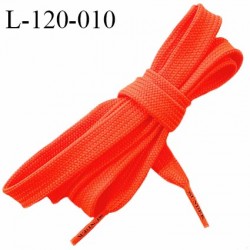 Lacet plat 120 cm couleur orange fluo largeur 12 mm longueur 120 cm embout gainé avec inscription SUNDEK prix pour une paire