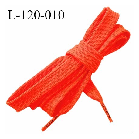 Lacet plat 120 cm couleur orange fluo largeur 12 mm longueur 120 cm embout gainé avec inscription SUNDEK prix pour une paire