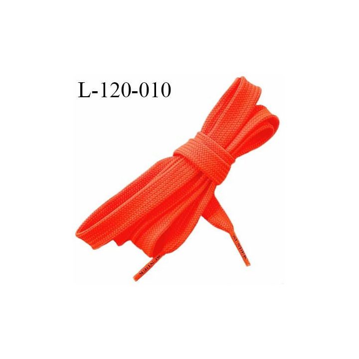 Lacet plat 120 cm couleur orange fluo largeur 12 mm longueur 120 cm embout gainé avec inscription SUNDEK prix pour une paire