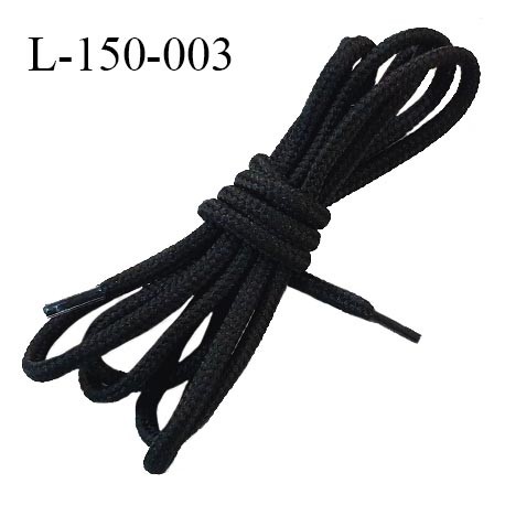 Lacet rond 150 cm couleur noir diamètre 5 mm longueur 150 cm embout gainé prix pour une paire