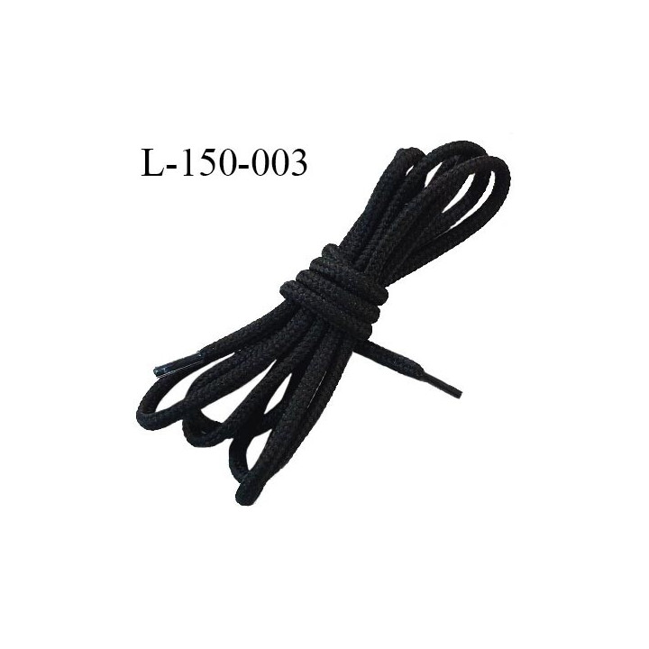 Lacet rond 150 cm couleur noir diamètre 5 mm longueur 150 cm embout gainé prix pour une paire