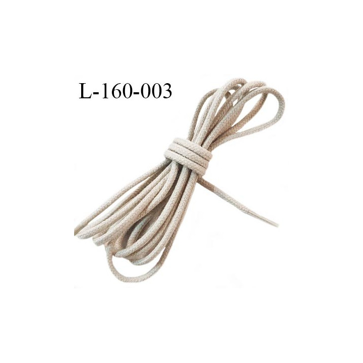 Lacet rond 160 cm couleur beige diamètre 3 mm longueur 160 cm embout gainé prix pour une paire