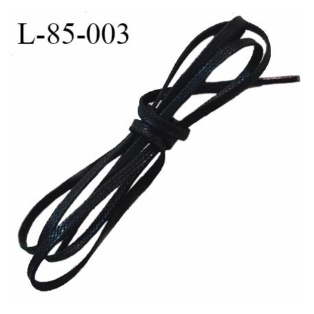 Lacet plat 85 cm couleur noir ciré largeur 3 mm longueur 85 cm embout gainé prix pour une paire