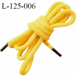 Lacet rond 125 cm couleur jaune largeur 7 mm longueur 130 cm embout couleur laiton prix pour une paire