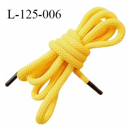 Lacet rond 125 cm couleur jaune largeur 7 mm longueur 130 cm embout couleur laiton prix pour une paire