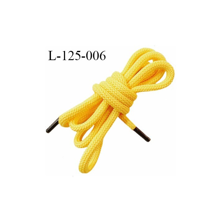Lacet rond 125 cm couleur jaune largeur 7 mm longueur 130 cm embout couleur laiton prix pour une paire