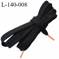 Lacet plat 140 cm couleur noir largeur 10 mm longueur 140 cm embout gainé couleur orange prix pour une paire