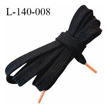 Lacet plat 140 cm couleur noir largeur 10mm longueur 140 cm embout gainé couleur orange prix pour une paire