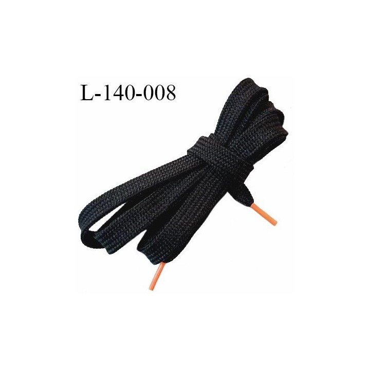 Lacet plat 140 cm couleur noir largeur 10mm longueur 140 cm embout gainé couleur orange prix pour une paire