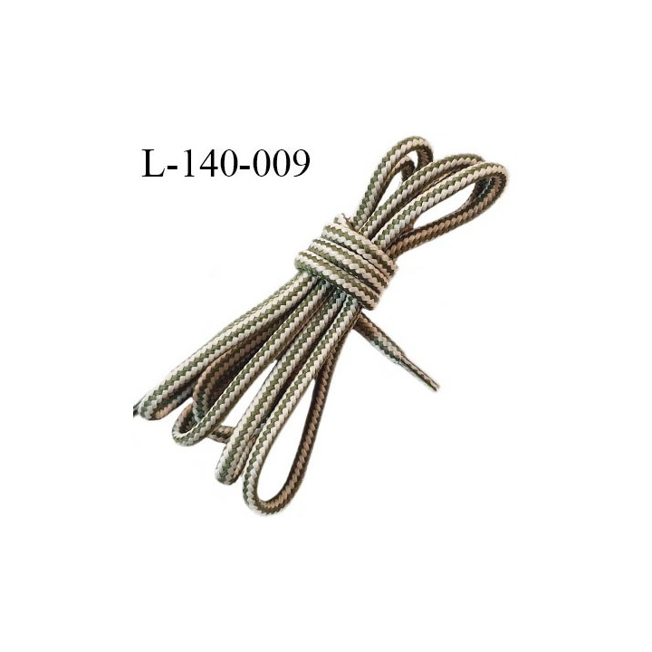 Lacet rond 140 cm couleur beige et kaki diamètre 5 mm longueur 140 cm embout gainé prix pour une paire