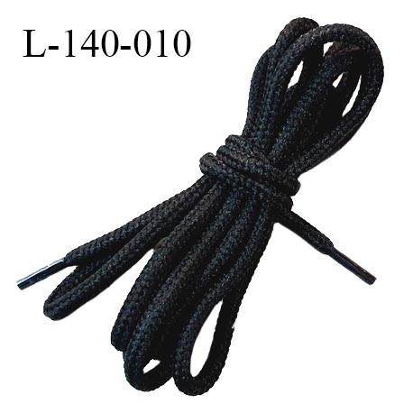 Lacet rond 140 cm couleur noir diamètre 4 mm longueur 140 cm embout gainé prix pour une paire