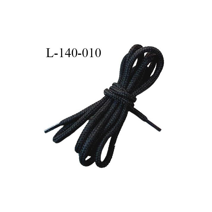 Lacet rond 140 cm couleur noir diamètre 4 mm longueur 140 cm embout gainé prix pour une paire