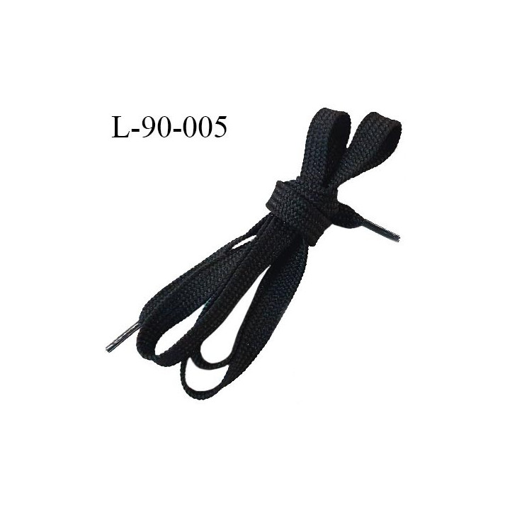 Lacet plat 90 cm couleur noir largeur 9 mm  longueur 90 cm embout gainé prix pour une paire