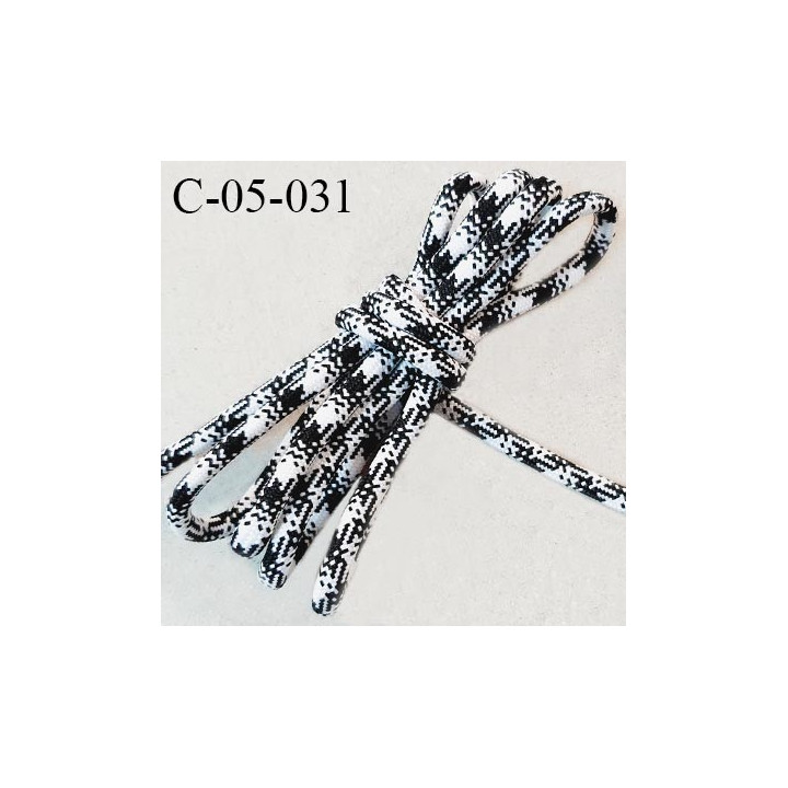 Cordon 5 mm très solide motif pied de poule couleur blanc et noir diamètre 5 mm prix au mètre