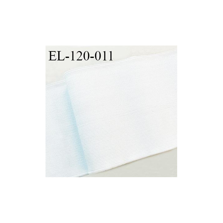 Elastique plat 120 mm couleur blanc brillant brodé sur les bords bonne élasticité allongement +100% largeur 120 mm prix au mètre