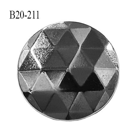Bouton 20 mm métal acier brllant a facette trinangle acroche avec un anneau diamètre 20 mm