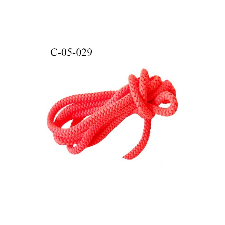 Cordon 5 mm très solide couleur corail fluo diamètre 5 mm prix au mètre