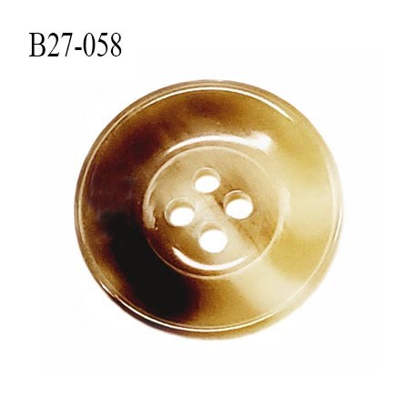 Bouton 27 mm en pvc couleur marron clair ivoire brillant marbré forme concave 4 trous prix à la pièce