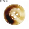 Bouton 27 mm en pvc couleur marron clair ivoire brillant marbré forme concave 4 trous prix à la pièce