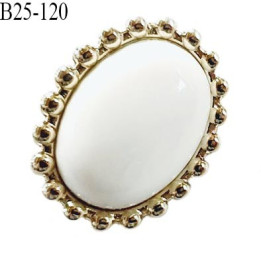 Bouton 25 mm en pvc couleur blanc sur socle couleur chrome accroche avec un anneau longueur 25 mm largeur 20 mm prix à l'unité
