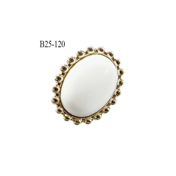 Bouton 25 mm en pvc couleur blanc sur socle couleur chrome accroche avec un anneau longueur 25 mm largeur 20 mm prix à l'unité