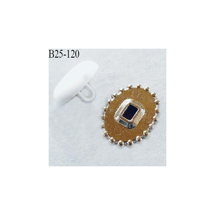Bouton 25 mm en pvc couleur blanc sur socle couleur chrome accroche avec un anneau longueur 25 mm largeur 20 mm prix à l'unité