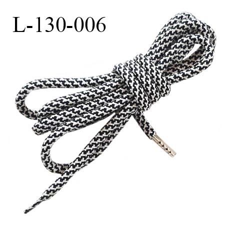 Lacet rond 130 cm couleur noir et blanc diamètre 6 mm longueur 130 cm embout gainé prix pour une paire