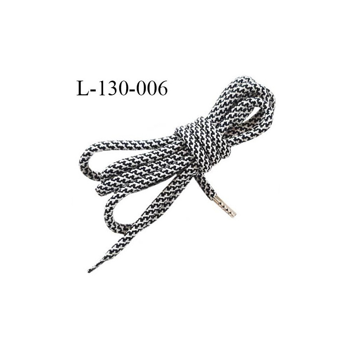 Lacet rond 130 cm couleur noir et blanc diamètre 6 mm longueur 130 cm embout gainé prix pour une paire
