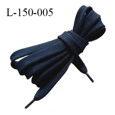 Lacet plat 150 cm couleur bleu marine largeur entre 9 et 12 mm longueur 150 cm embout gainé prix pour une paire