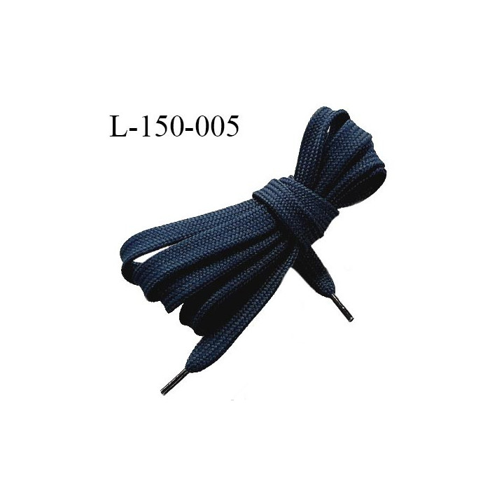 Lacet plat 150 cm couleur bleu marine largeur entre 9 et 12 mm longueur 150 cm embout gainé prix pour une paire