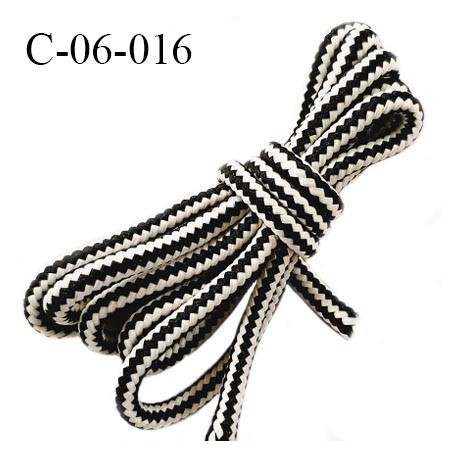 Cordon 6 mm très solide couleur noir et blanc avec cordon intérieur de 5 mm de diamètre prix au mètre