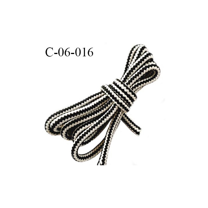 Cordon 6 mm très solide couleur noir et blanc avec cordon intérieur de 5 mm de diamètre prix au mètre