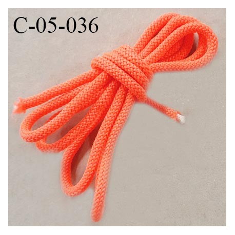 Cordon 5 mm très solide couleur orange fluo avec petit cordon intérieur de 3 mm de diamètre prix au mètre