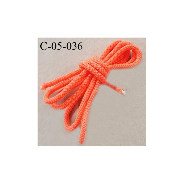 Cordon 5 mm très solide couleur orange fluo avec petit cordon intérieur de 3 mm de diamètre prix au mètre
