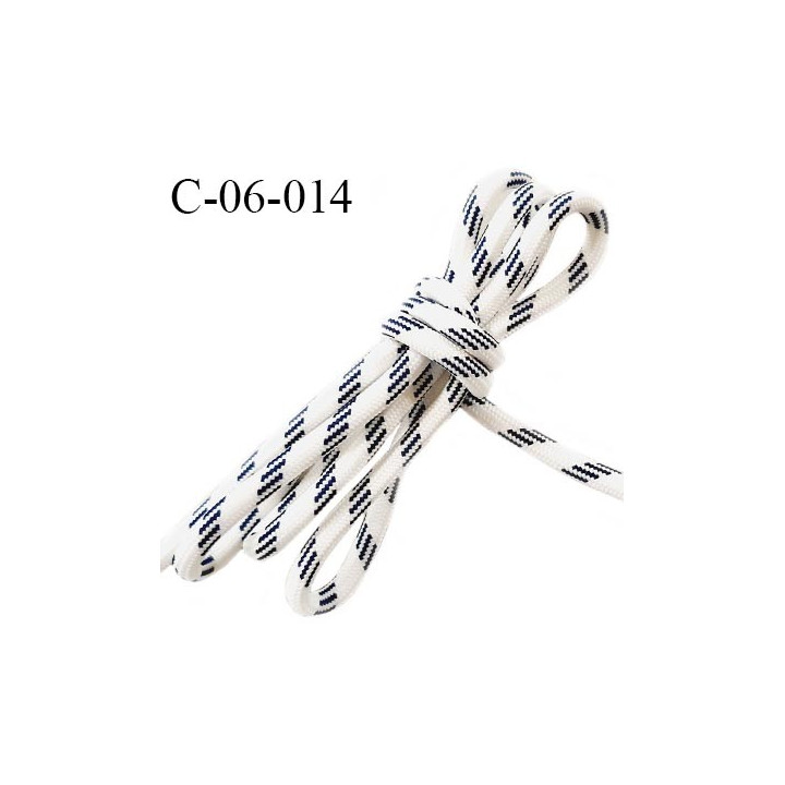 Cordon 6 mm très solide couleur blanc et bleu avec cordon intérieur de 5 mm de diamètre prix au mètre