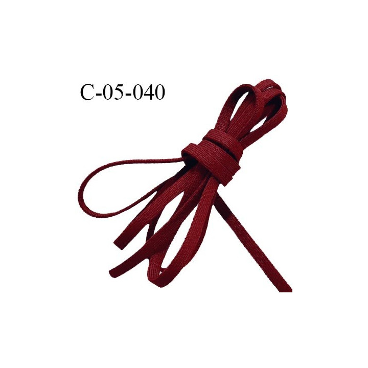 Cordon plat lacet tube 5 mm très solide couleur bordeaux prix au mètre