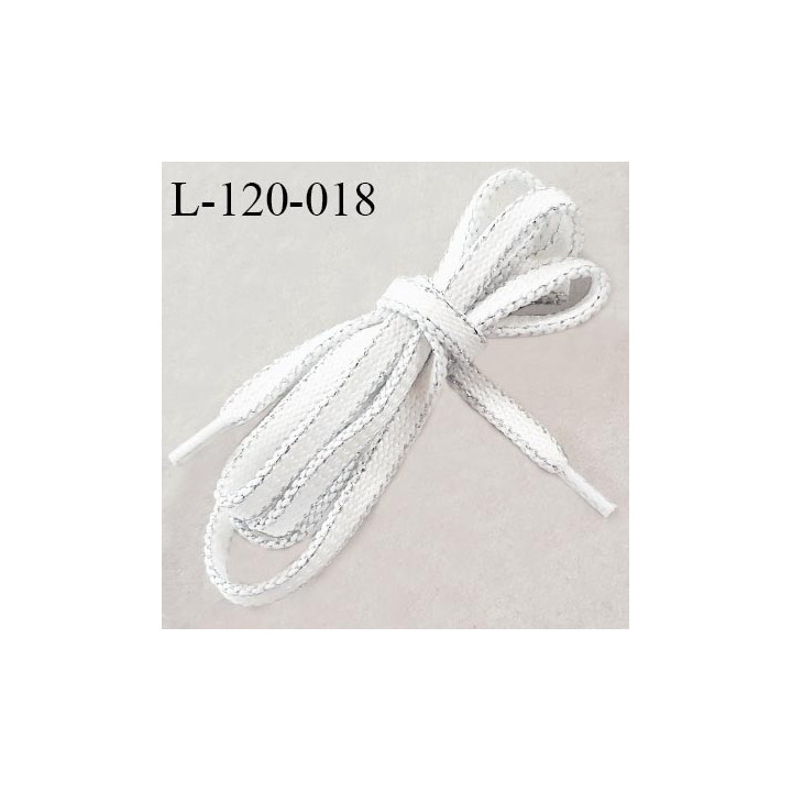 Lacet plat 120 cm couleur blanc avec bordure argentée largeur 8 mm longueur 120 cm embout gainé prix pour une paire