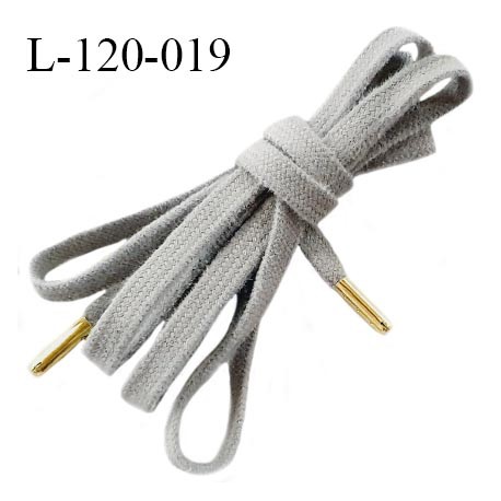 Lacet plat 120 cm couleur gris largeur 8 mm longueur 120 cm embout métal couleur or prix pour une paire