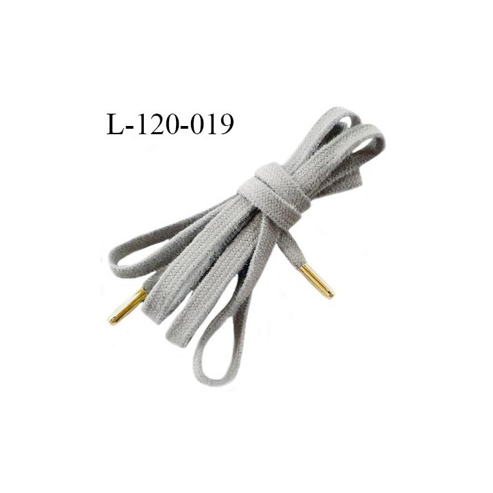 Lacet plat 120 cm couleur gris largeur 8 mm longueur 120 cm embout métal couleur or prix pour une paire