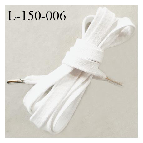 Lacet plat 150 cm couleur blanc largeur entre 9 et 11 mm longueur 150 cm embout métal couleur argent prix pour une paire
