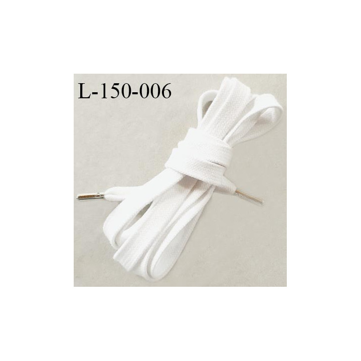 Lacet plat 150 cm couleur blanc largeur entre 9 et 11 mm longueur 150 cm embout métal couleur argent prix pour une paire