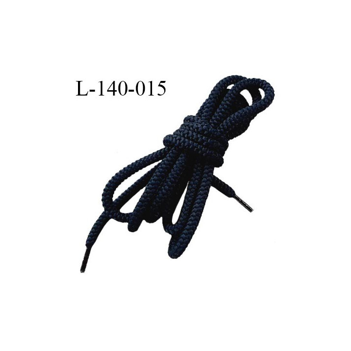 Lacet rond 140 cm couleur bleu marine foncé diamètre 5 mm longueur 140 cm embout gainé prix pour une paire