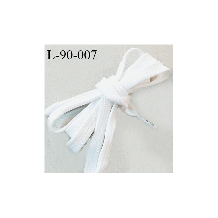 Lacet plat 90 cm couleur blanc largeur 10 mm longueur 90 cm embout gainé avec inscription SUNDEK  prix pour une paire