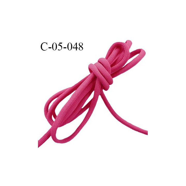 Cordon 5 mm très solide jersey couleur rose fuchsia avec cordon intérieur de 4 mm de diamètre prix au mètre