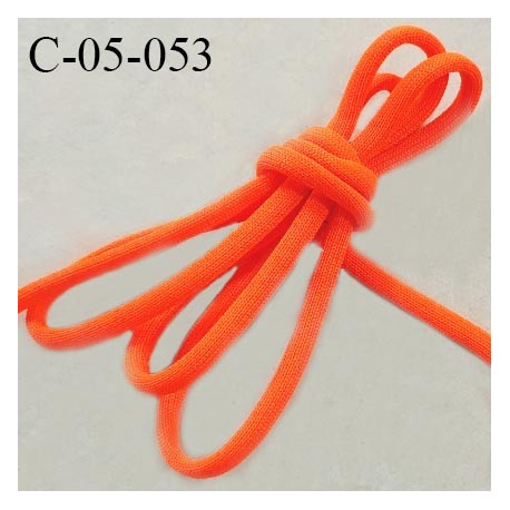 Cordon 5 mm très solide jersey couleur orange fluo avec cordon intérieur de 4 mm de diamètre prix au mètre