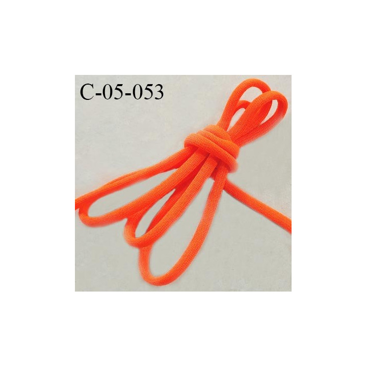 Cordon 5 mm très solide jersey couleur orange fluo avec cordon intérieur de 4 mm de diamètre prix au mètre
