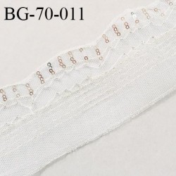 Galon ruban guipure 70 mm tulle couleur naturel avec sequins argentés largeur 70 mm prix au mètre